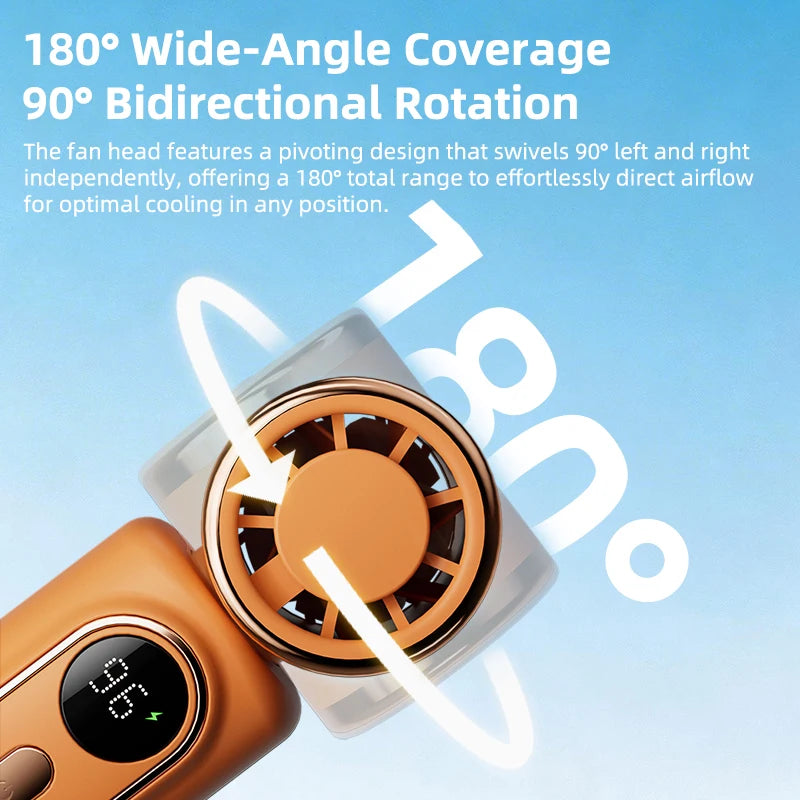 Mini Fan Portable Handheld Small Fan 5 Speeds Cooling Turbo 3000mAh 180° Adjustable Clip LED Display Type-C Rechargeable Fans