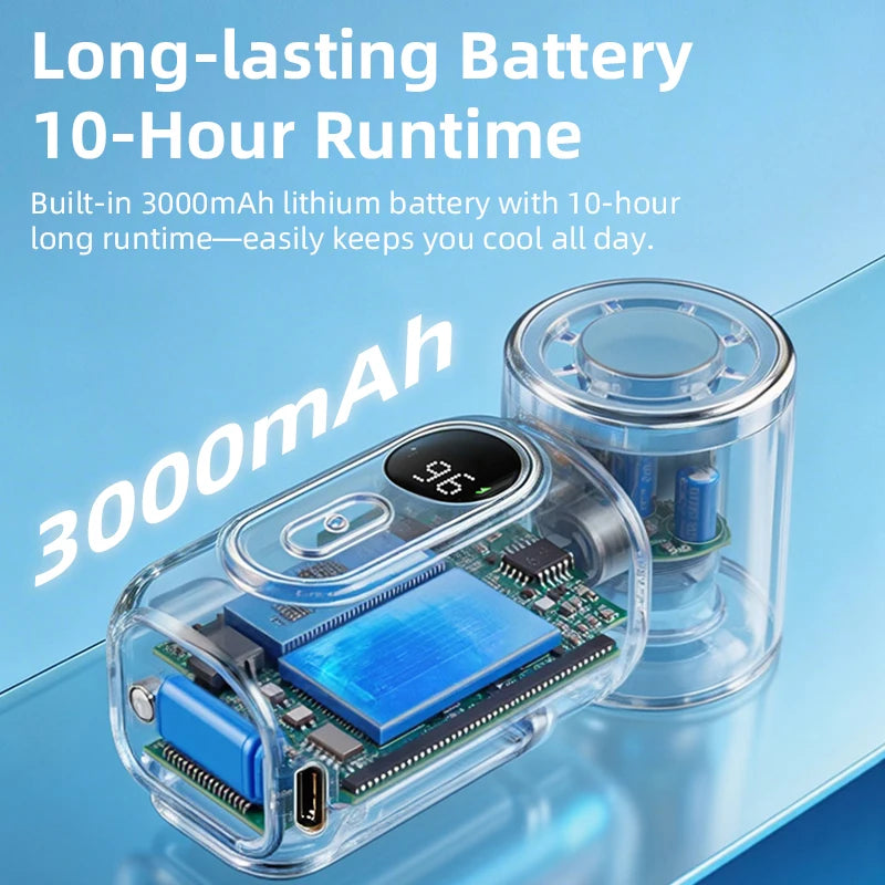 Mini Fan Portable Handheld Small Fan 5 Speeds Cooling Turbo 3000mAh 180° Adjustable Clip LED Display Type-C Rechargeable Fans