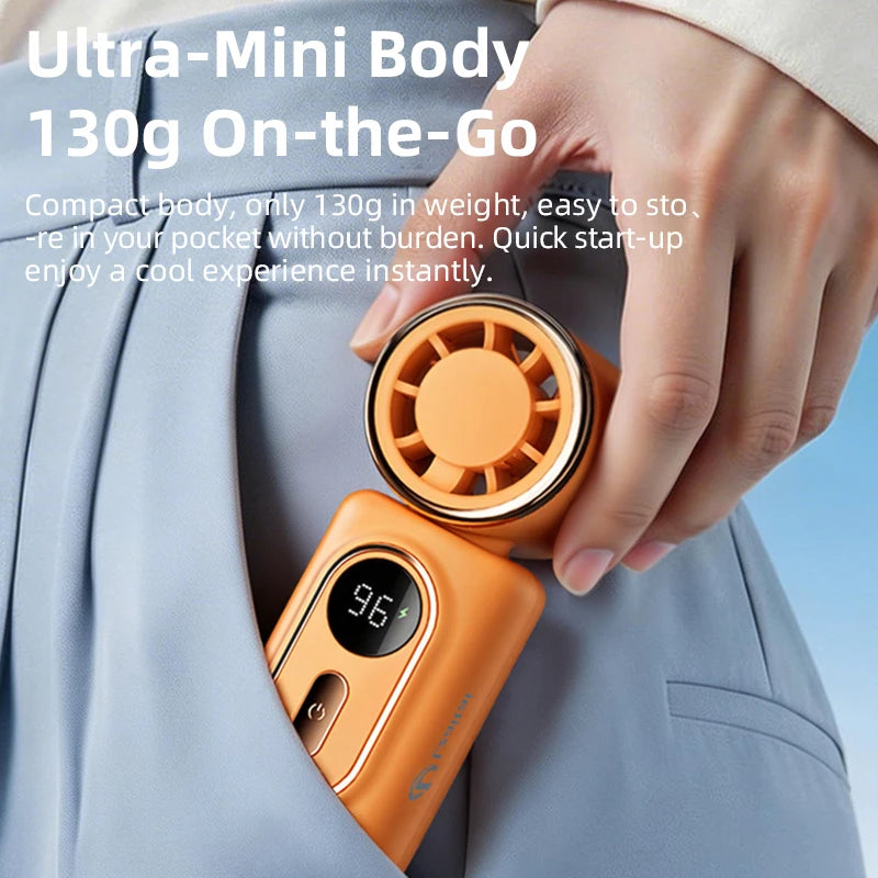 Mini Fan Portable Handheld Small Fan 5 Speeds Cooling Turbo 3000mAh 180° Adjustable Clip LED Display Type-C Rechargeable Fans
